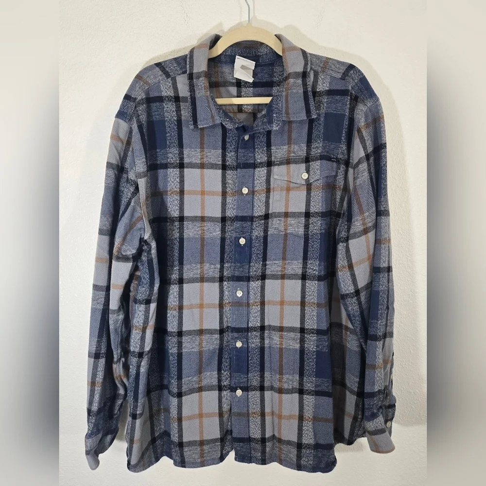 The North Face Men's Blue/Gray Plaid Flannel Shirt Front Pocket Soft, size XXL